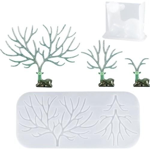 DIY Crystal Epoxy Resin Mold Deer Antler Decoration Silicone Mold Christmas Deer Jewelry Frame Mirror Epoxy Mold For Resin