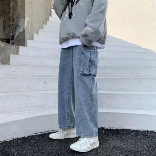 Nine Points Blue Denim Wide-leg Pants Fall Feeling Korean Straight Trousers Summer Loose All-match Wash Jeans Hiphop Streetwear