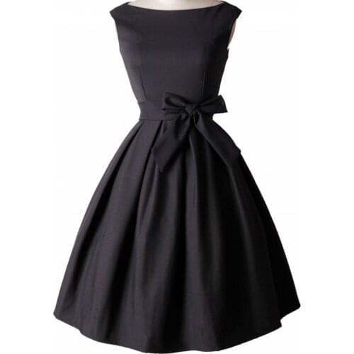 BacklakeGirls 2021 Elegant Round Neck Sleeveless Black Cocktail Dress Lace Up Waist Pleated Party Dress Vestido Fiesta Mujer