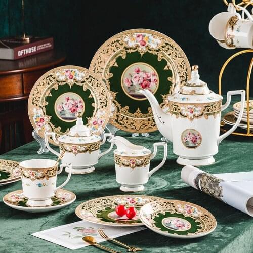 European creative afternoon tea coffee set 22 pieces of 6 people set blue-green coffee cup dish
