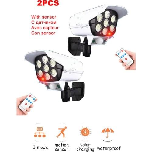 2pcs remote solar fake monitor dummy camera Light Outdoors Motion Sensor Wall Lamp Waterproof Spotlights Garden Decor Emergency
