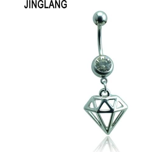 JINGLANG Fashion Belly Button Rings 316L Stainless Steel Barbell Dangle Alloy Cage Navel Piercing Jewelry Free Shipping
