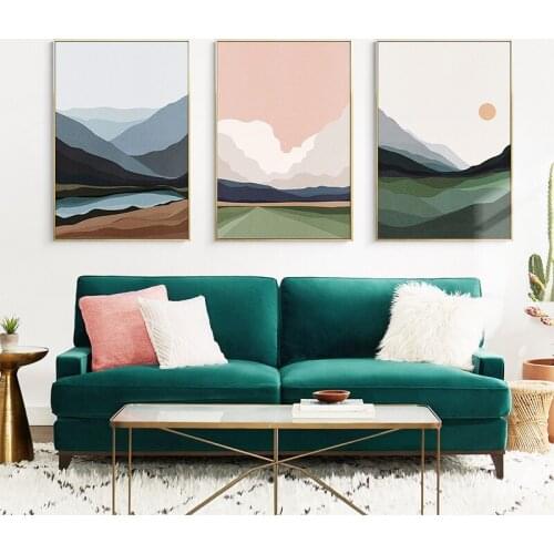 Sunrise Nature Landscape Canvas Painting Mountain Lake Water Abstract Wall Art Poster Nordic Print Creative Picture Home Decor