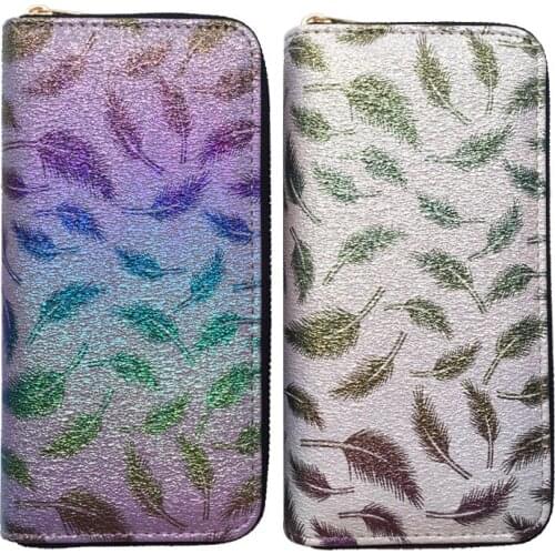 KANDRA New Fashion Brand Designer Ladies Clutch Wallets Feather Pattern Pu Leather Luxury Women Wallet Zipper Card Holder