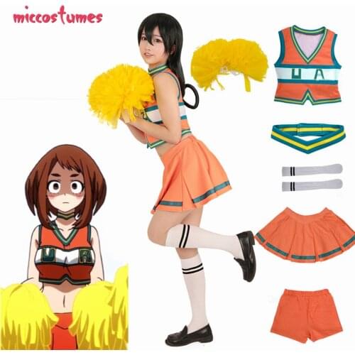 My Hero Academia Cheerleaders Uniform Ochako Tsuyu bnha Cheer Uniform Cosplay Costume Girls Dress with Cheerleading Poms