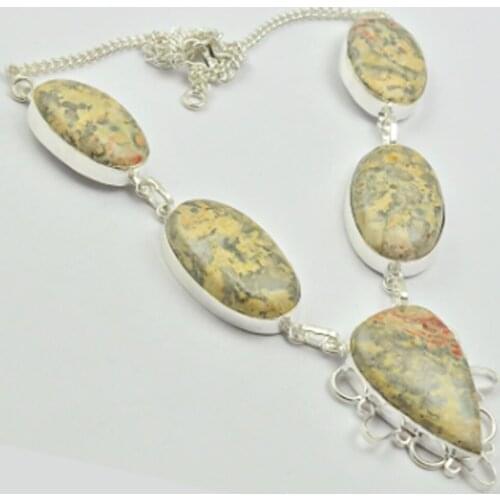 Leopardskin Jaspers Necklace Silver Overlay over Copper , 49cm, N2529