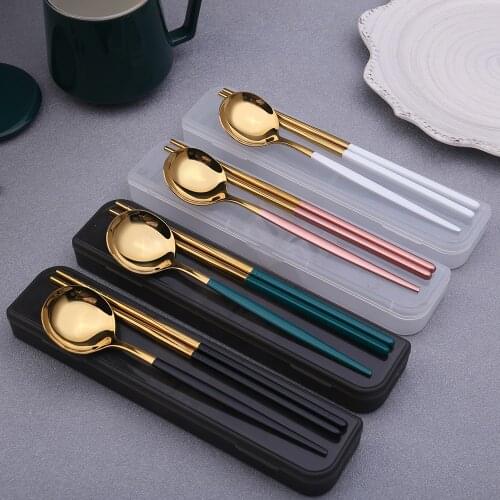 Hot Sale kitchen portable cutlery set besteck silverware stainless steel Gold fork spoon knife giftbox estuche cubiertos comida