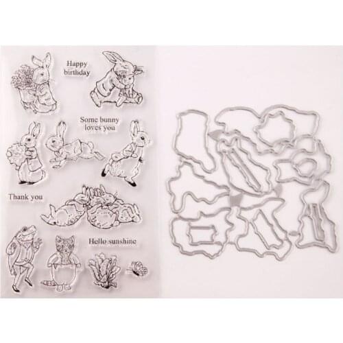New Thank You Bunny Seal Stamp with Cutting Dies Stencil Set DIY Scrapbooking Embossing Photo Album Decor