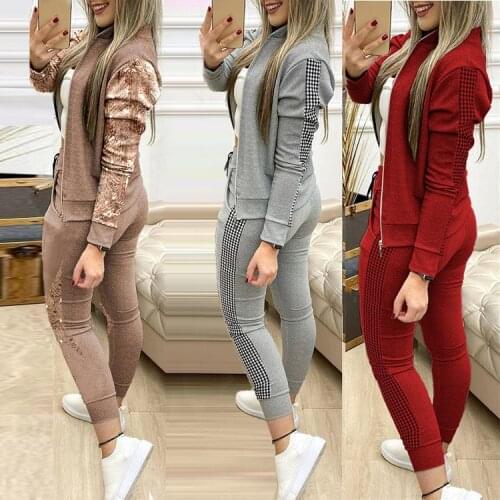2021 autumn multi-color two-piece casual womens suit with contrast color sports two-piece suit