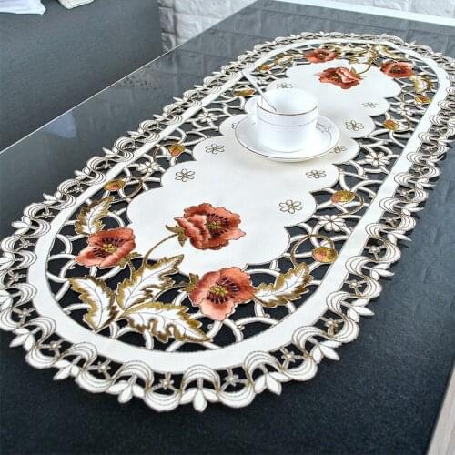 40*85cm Vintage Embroidered Fabric Oval Tablecloth For Wedding Party Event Banquet Christmas Home Decor Table Cover