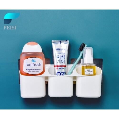 PEISI Toothpaste Toothbrush Holder Bathroom Shelf Bathroom Caddy Storage Organizer Wall-Mounted Drain Rack Bathroom Set