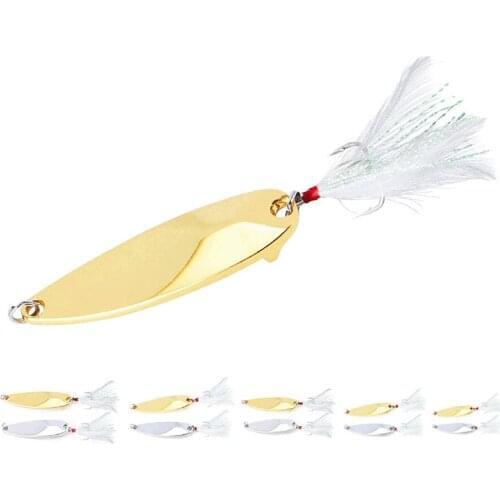 1PCS 5g/7.5g/10g/15g/20g/25g Spoon Sequins Fishing Lure Sinking Metal Baits Winter Ice Fishing Baits With With Feathers Hooks