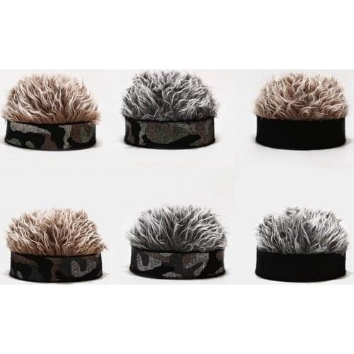 Adjustable Camouflage Wig Brimless Cap Womens Beanie Cap Trend Hip-hop Dome Melon Cap Leather Hat Joker Skullies Beanie Cap