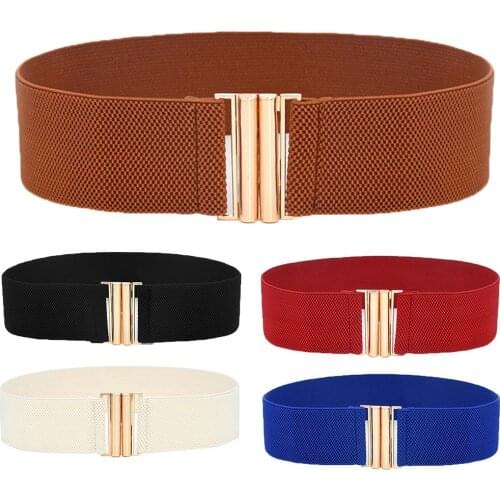 Lady Solid Color Buckle Wide Faux Leather Elastic Waistband Belt for Jeans Pants Wide Belt Elastic Belt Waist Bodycon Dress Belt