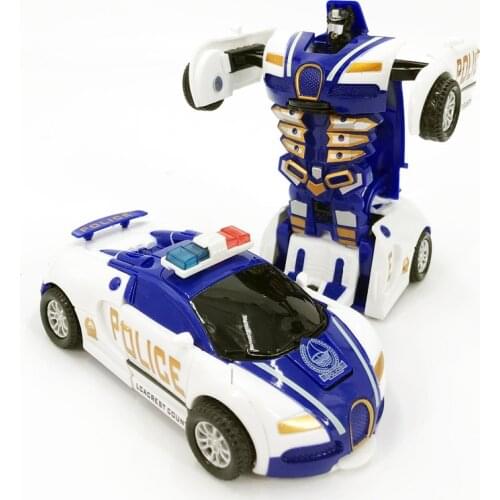 Police Car Pull back Bump into Transformation Deformation Robot 2 In 1 Car Model Vehicle Boys Toys Gift