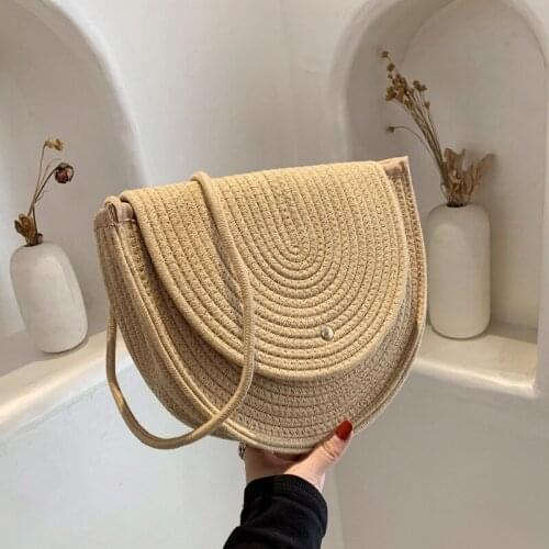 Knitting Semicircle Bucket Bag Color Simple Flip Messenger Bag National Style Rural Foreign Style Large Capacity Womens Bag