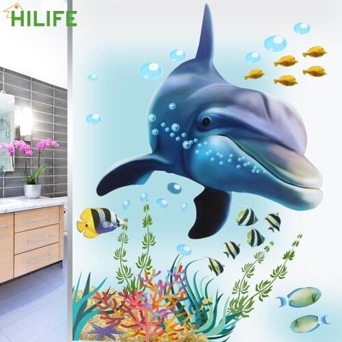 Ocean Deep Water Sea Stickers Waterproof Living Room Decorations Bathroom Kitchen Wall Sticker Kids Room Dolphin Fish Decorative