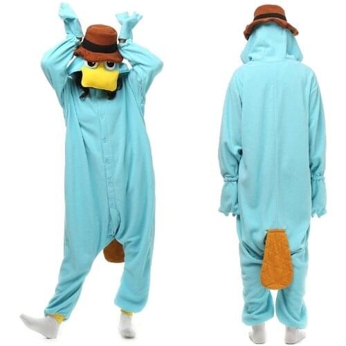 Adult Platypus Onesies Anime Cosplay Costume Fleece Cartoon Pajamas Animal Halloween Party Jumpsuits Pyjamas Suit Sleepwear