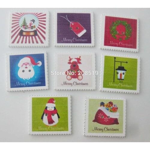 WBNGNG postage stamp classic wood buttons christmas DIY handwork scrapbooking mix 100pcs randomly