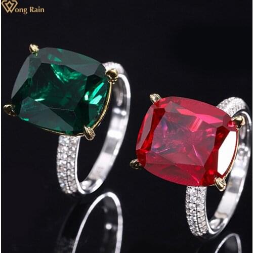 Wong Rain 925 Sterling Silver 12*14 MM Oval Cut Ruby Emerald Created Moissanite Party Vintage Ring Ladies Fine Jewelry Wholesale