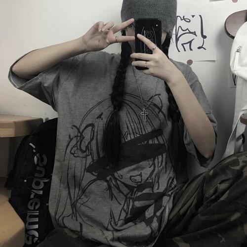 WomenS Gothic Anime T-Shirt Anime Girl T-Shirt Short Sleeve White Gothic Kawaii Clothes Harajuku Street Top T-Shirt Femme 2021