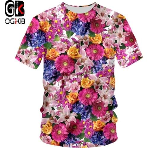 OGKB T Shirt Women/men Flower 3D Print Tshirt Harajuku Tee Shirt Streetwear Hit Hop Color Summer Short Sleeve T-shirt Clothes