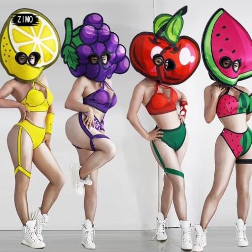 Rave clothes fruit outfits women man dance pole accessories festival outfit club sexy stage costume for singers Watermelon gogo