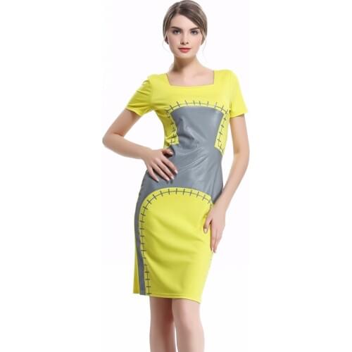 AMIKAFASHION Print Dresses Hot Sale Summer Autumn Square Collar Pencil Party Evening Business Bodycon Women Dresses