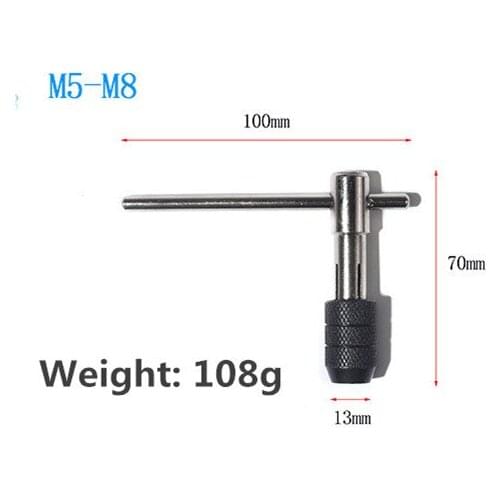 1PCS M5-M8 Ratchet Tap Wrench T-Type Tap Handle Reversible T-Handle Tapping Threading Tools Tap Holder Hand Tool
