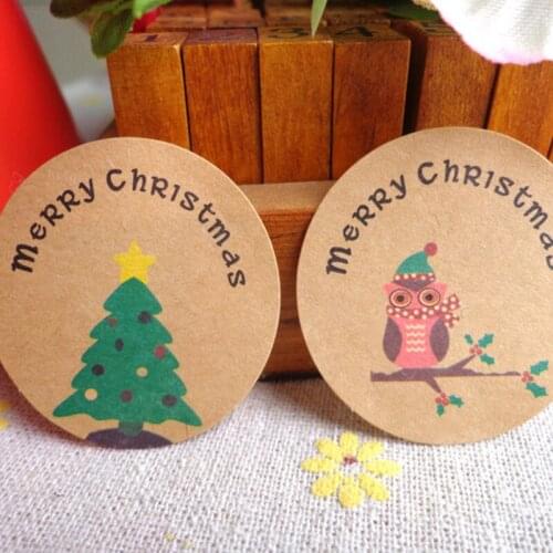 120 Pcs/lot Stickers Scrapbooking Christmas Tree&Owl Round Kraft Paper Seal Label Sticker Handmade Blessing gift