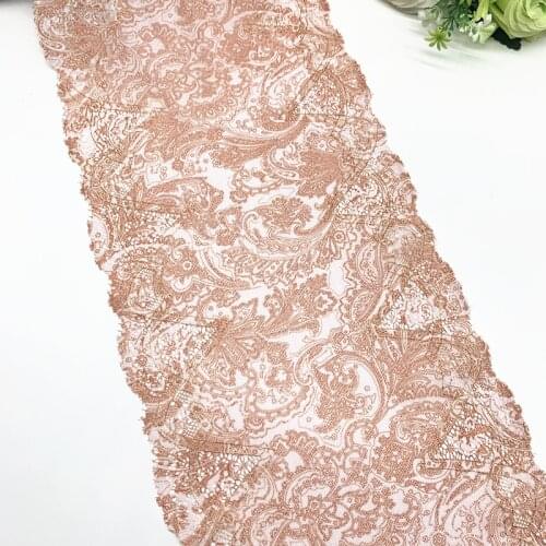 3y/lot Width 19cm Floral Printed Elastic Stretch Lace Trim Gold For Clothing Accessory Dress Sewing Applique Costume Lace Fabric