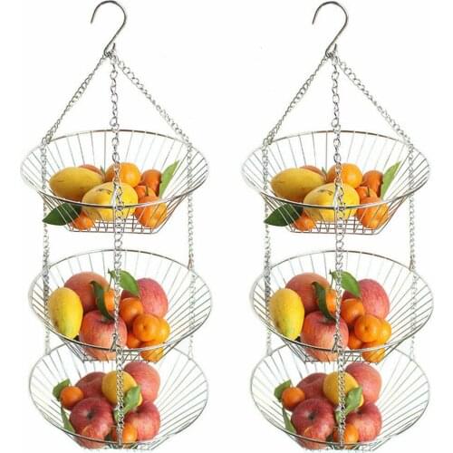 3 Tier Hanging Basket Fruit Vegetable Organizer Kitchen Storage Food Baskets