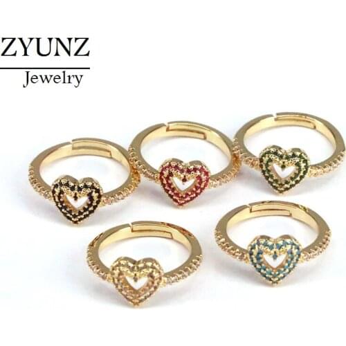 5PCS, Multi-color Crystal Zircon Heart Ring Ladies Charm Fashion Heart Rings Engagement Party Gift