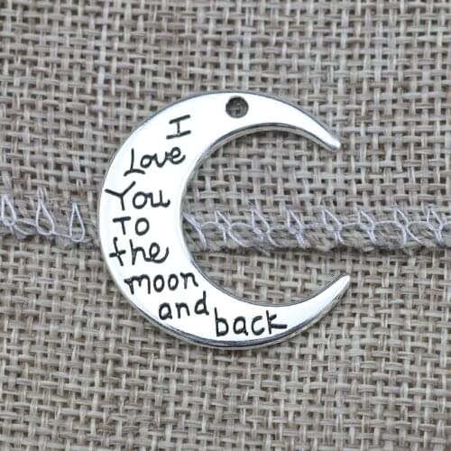 6 Pieces 28x30mm Antique Silver Color Mixed Letters Moon Charms DIY Jewelry Making