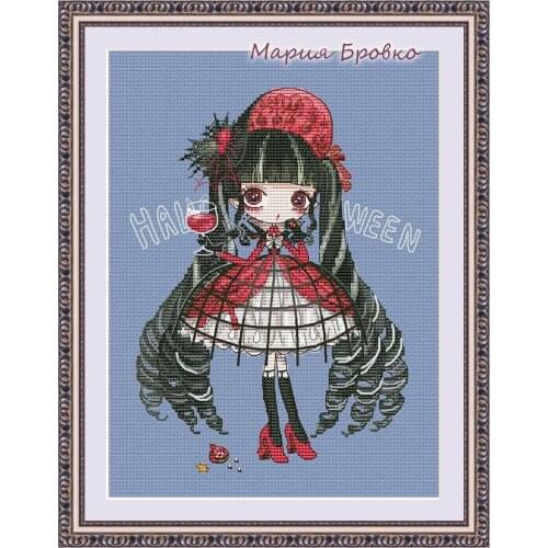 A-A little girl who loves reading Counted Cross Stitch Kit cotton comes with no print witch series Ghost Halloween Vampire
