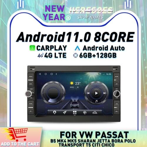 Carplay 7" Android 10 Car DVD Player Navigation GPS For VW PASSAT B5 MK4 MK5 SHARAN Jetta Bora Polo TRANSPORT T5 CITI Car Radio