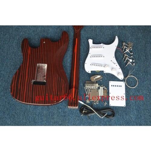 Free shipping new single wave electric guitar zebrawood body in red+foam box bj-129
