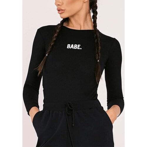 Fashion Sexy Women BABE Letter Long Sleeved Bodysuits Casual Skinny Bodysuits Autumn Winter O-neck One Piece Body Bodysuits #A