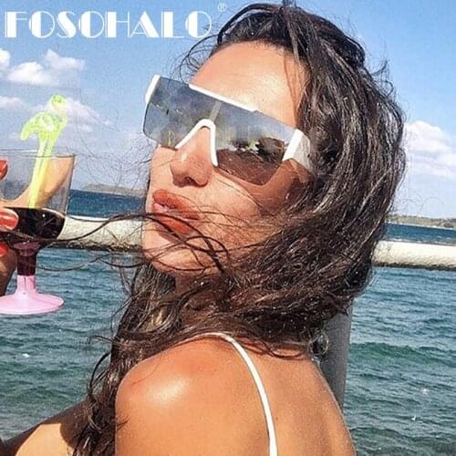 Oversized Square Sunglasses Women Rimless One Piece Sunglasses Flat Top Men Eyewear Brand Vintage Luxury Designer Uv400 Shades