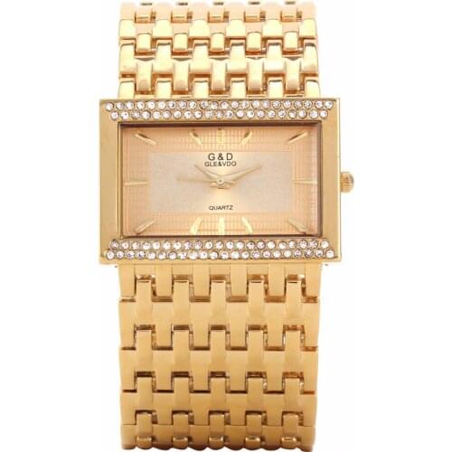 2018 G&D Golden Luxury Womens Bracelet Watches Quartz Wristwatch Rhinestone Ladies Dress Watches Relogio Feminino New Year Gift