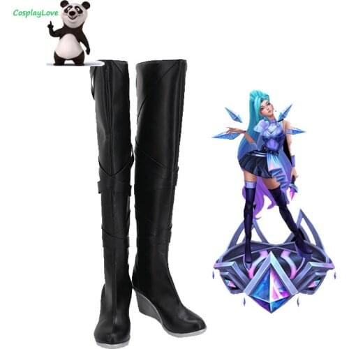 CosplayLove Game LOL K/DA ALL OUT Seraphine Superstar Black Cosplay Shoes Long Boots Leather Custom Made
