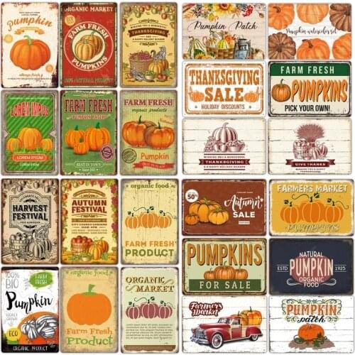Pumpkin Farmer Market Thanksgiving Decor Poster Classic Metal Tin Sign Art Painting Decoration Kitchen Farm Home Wall Plaques