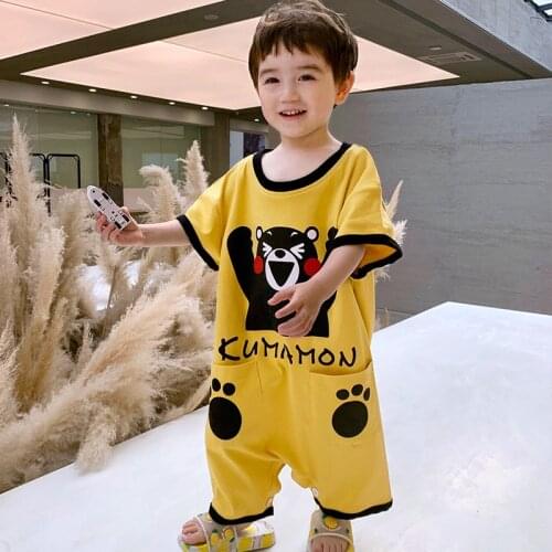 Children Pajama jumpsuits Boys Girls Short Sleeve Cartoon Kumamoto One-piece Pyjamas Cute Sleepwear Party Korean Child clothes
