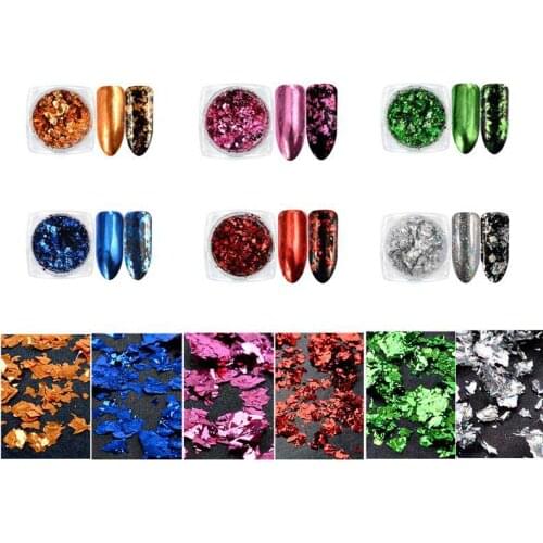6 Colors /set Nail Glitter Aluminum Flakes Mirror Effect Nail Powders Irregular Sequins Chrome Pigments Nail Art Decorations,JK