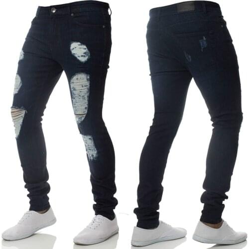 Jeans for Men Hole Denim Pants Solid Color Hip Hop Trousers Long Denim Plus Size XXXL Distressed Skinny Jeans Men