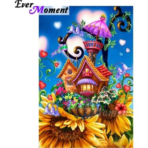 Ever Moment Diamond Painting Sunflower House Full Square Drill Picture Of Rhinestone Diamond Embroidery Decoration Home ASF1761