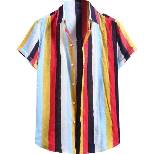 Summer Men Striped Hawaiian Shirt Short Sleeve 2021 Lapel Breathable Beach Casual Blouse Brand Chic Streetwear Camisas