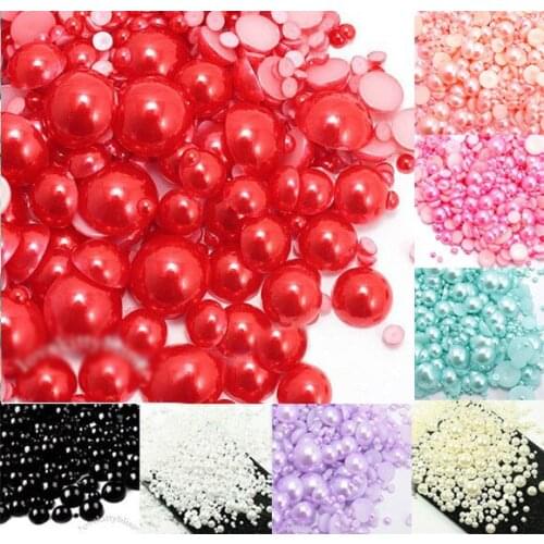 Hot Decoration Red Size from 2-10mm Craft ABS Resin Flatback Half Round Pearls Flatback Scrapbook Beads Jewelry DIY