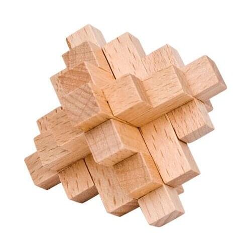 Classic Burr Puzzle 15-piece Wooden Interlocking Brain Teaser Puzzles Game for Adults Kids