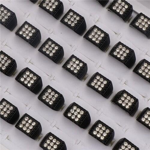 20pcs/lot Fashion Square Black Metal Rhinestone Rings For Man Women Jewelry